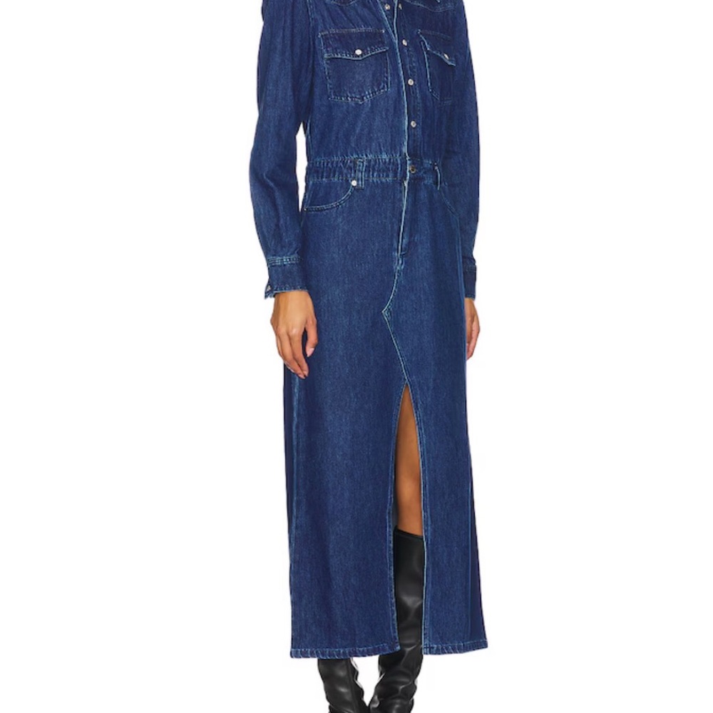 Steve Madden Dark Blue Denim Maxi Skirt with Front Slit - Picture 2 of 16